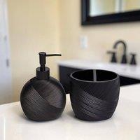 Showerdrape Ripple Black/White Bathroom Accessory Set- Soap Dispenser & Toothbrush in Black