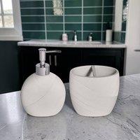 Showerdrape Ripple Black/White Bathroom Accessory Set- Soap Dispenser & Toothbrush in White
