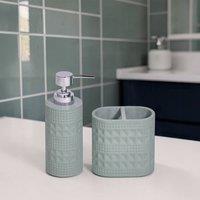 Showerdrape Maison Green/White Bathroom Accessory Set- Soap Dispenser & Toothbrush in Green