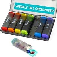 FINEWAY Weekly Pill Organiser AM PM Storage Box 7 Day Colour-Coded Transparent in Black
