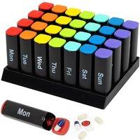 FINEWAY Monthly Pill Organiser Morning/Evening Stand 28 Day Colour-Coded Black