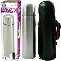 BARGAINS-GALORE 0.5l Stainless Steel Vacuum Flask & Carry Case For Tea Coffee Travel in Metallic Silver