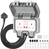 Desiretech Outdoor Double Switched Socket with 10m Cable - IP66 Waterproof in Grey