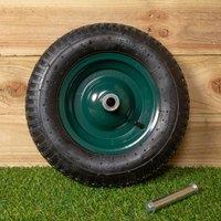 Samuel Alexander Replacement 16" x 4" Pneumatic Heavy Duty Garden Wheelbarrow Wheel & Axel In Green