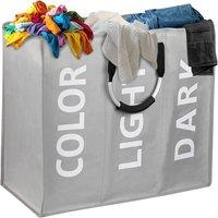 ATEK Compartment Collapsible Laundry Basket Large Slim Divided Hamper in Grey