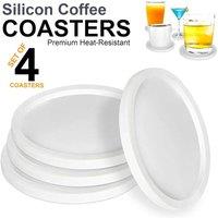 ATEK Set of 4 Silicone Drink Coasters Premium Non-Slip Soft Coaster Mats in White