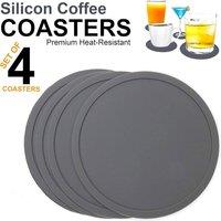 ATEK Set of 4 Silicone Drink Coasters Premium Non-Slip Soft Coaster Mats in Grey