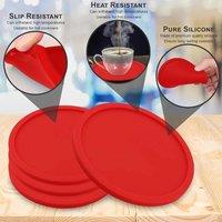 ATEK Set of 4 Silicone Drink Coasters Premium Non-Slip Soft Coaster Mats in Red