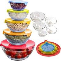 ATEK Glass Bowls with Lids - 5 Piece Glass Salad Bowl Set Meal Prep Containers with Colorful Lids - Food Storage Containers Round | Size: Medium