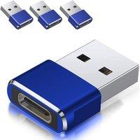 ATEK 3Pcs USB C to USB Adaptor USB C Female to USB Male Adapter Type C iPad in Blue
