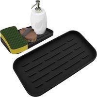 ATEK Silicone Organiser Tray, Non-Slip Kitchen Sink Tray, Soap & Sponge Holder for Kitchen Sink Trays, Silicone Kitchens Drying Mat in Black