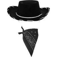 I Love Fancy Dress Black Cowboy Hat & Paisley Bandana Costume Set Wild West Fancy Dress