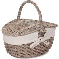 Red Hamper Wicker Small Antique Wash Finish Oval Picnic Basket with Cotton Lining in White
