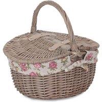 Red Hamper Wicker Small Antique Wash Finish Oval Picnic Basket with Cotton Lining