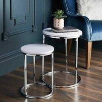 SPOT ON DEALZ Nest of 2 round chrome tables metal frame with white wooden Top