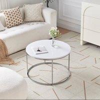 SPOT ON DEALZ Round High Gloss Chrome Coffee Table Metal Frame in White