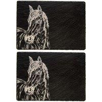 Selbrae House 2 Slate Place Mats - Horse Portrait in Dark Grey | Size: 2 Pack