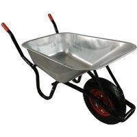 Samuel Alexander 90 Litre 150kg Capacity Heavy Duty Galvanised Metal Garden Wheelbarrow with Pneumatic Tyre in Silver