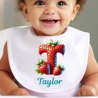 Aye Do Gifts Personalised Strawberry Initial & Name Baby Outfit - Bib in White