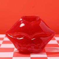 The Feel Good Club Glass Lips Vase in Red