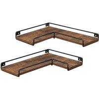 Nordara 2Piece LShaped Brown Wood Floating Corner Shelves | Size: 120 cm