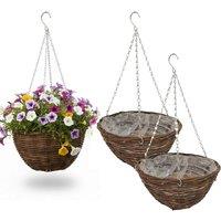 Nordara Set of 3 12 Natural Wicker Rattan Rope Round Hanging Basket