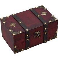 Nordara Dark Red-Vintage Wooden Lockable Storage Chest Lidded Treasure Box in Dark Red