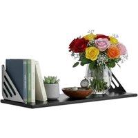 Nordara Medium Black-WallMounted Wooden Floating Shelves Home Office in Black | Size: 100 cm x 15 cm