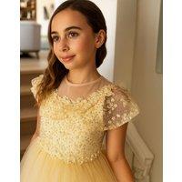 Lilly + Bo Girl's Grace in Champagne/Gold Flower Girl or Party Dress in Gold | Size: 7-8 Years