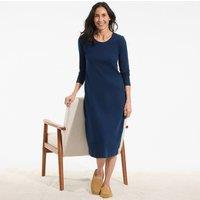 Lands' End Women's Long Sleeve Mid Calf, Pure Cotton Nightdress in Dark Navy | Size: 10-12