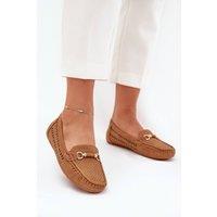 Love Lace Women's Openwork Moccasin with Gold Front Ornament Soft Insole Comfort in Brown | Size: 4.5