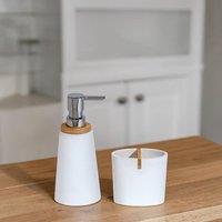 Showerdrape Sonata Bamboo Bathroom Accessory Set - Soap Dispenser & Toothbrush in White