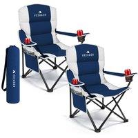 Voyager 2-Pack Padded Foldable Camping Chairs with Cup Holder & Side Pockets in Blue