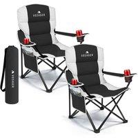 Voyager 2-Pack Padded Foldable Camping Chairs with Cup Holder & Side Pockets in Black