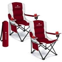 Voyager 2-Pack Padded Foldable Camping Chairs with Cup Holder & Side Pockets in Red