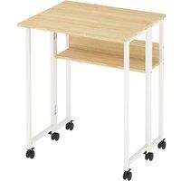 Levede Foldable Computer Desk Folding Table with Shelf Wheels for Small Space in Light Oak