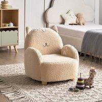 Wyld and Coco Cat-Shaped Kids Armchair Beige Boucl Upholstery Low Toddler Chair