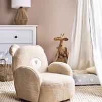 Wyld and Coco Kids Bear Chair Beige Boucl Armchair Rubberwood Legs