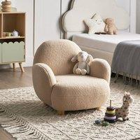 Wyld and Coco Kids Armchair in Beige Boucle with Rubberwood Legs