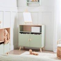Wyld and Coco Light Green Kids Sideboard with Pine Legs and House-Motif Doors