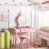 Wyld and Coco Pink Kids Dressing Table with Mirror Stool and 1 Drawer