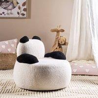Wyld and Coco Panda-Shaped Kids Armchair White-Black Boucl with Armrests in White