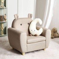Wyld and Coco Little Hippo Kids Armchair Taupe Fabric Foam Seat and Armrests in Beige