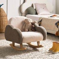 Wyld and Coco Kids Boucle Rocking Chair Beige - Cloud Armrests Solid Rubberwood Legs