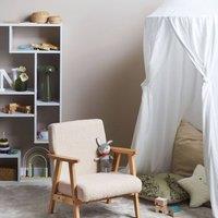 Wyld and Coco Kids Boucle Armchair Light Beige with Natural Wooden Legs