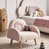 Wyld and Coco Kids Boucle Armchair Pastel Pink Rubberwood Legs