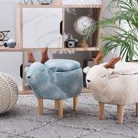 Wyld and Coco Reindeer Kids Stool Beige Upholstered Footstool With Storage