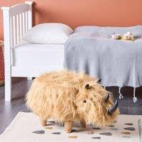 Wyld and Coco Rhino Kids Stool in Sand Beige Faux Fur with Rubberwood Legs