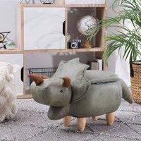 Wyld and Coco Triceratops Kids Storage Stool - Dark Green Polyester Upholstery