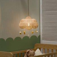 Wyld and Coco Cloud Pendant Lamp Natural Rattan Handwoven Shade for Kids Bedrooms